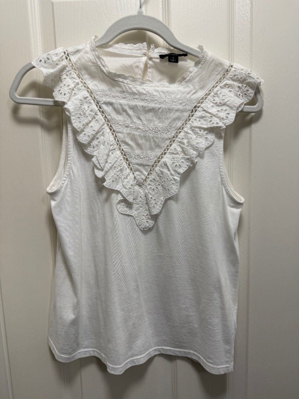 J Crew White Cotton Sleeveless Tank top with Ruffle Front and Back- Size S